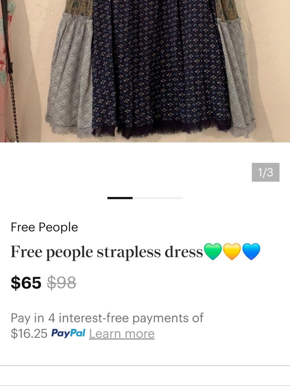 Free People Navy Blue and Sage Patchwork Boho Top - Picture 6 of 7